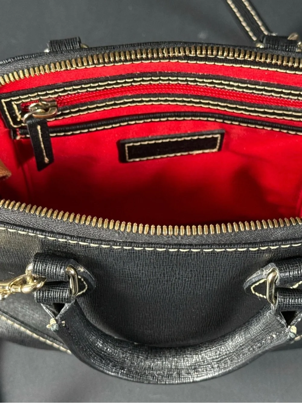 Dooney & Bourke Saffiano Leather Black Handbag with Gold Plaque